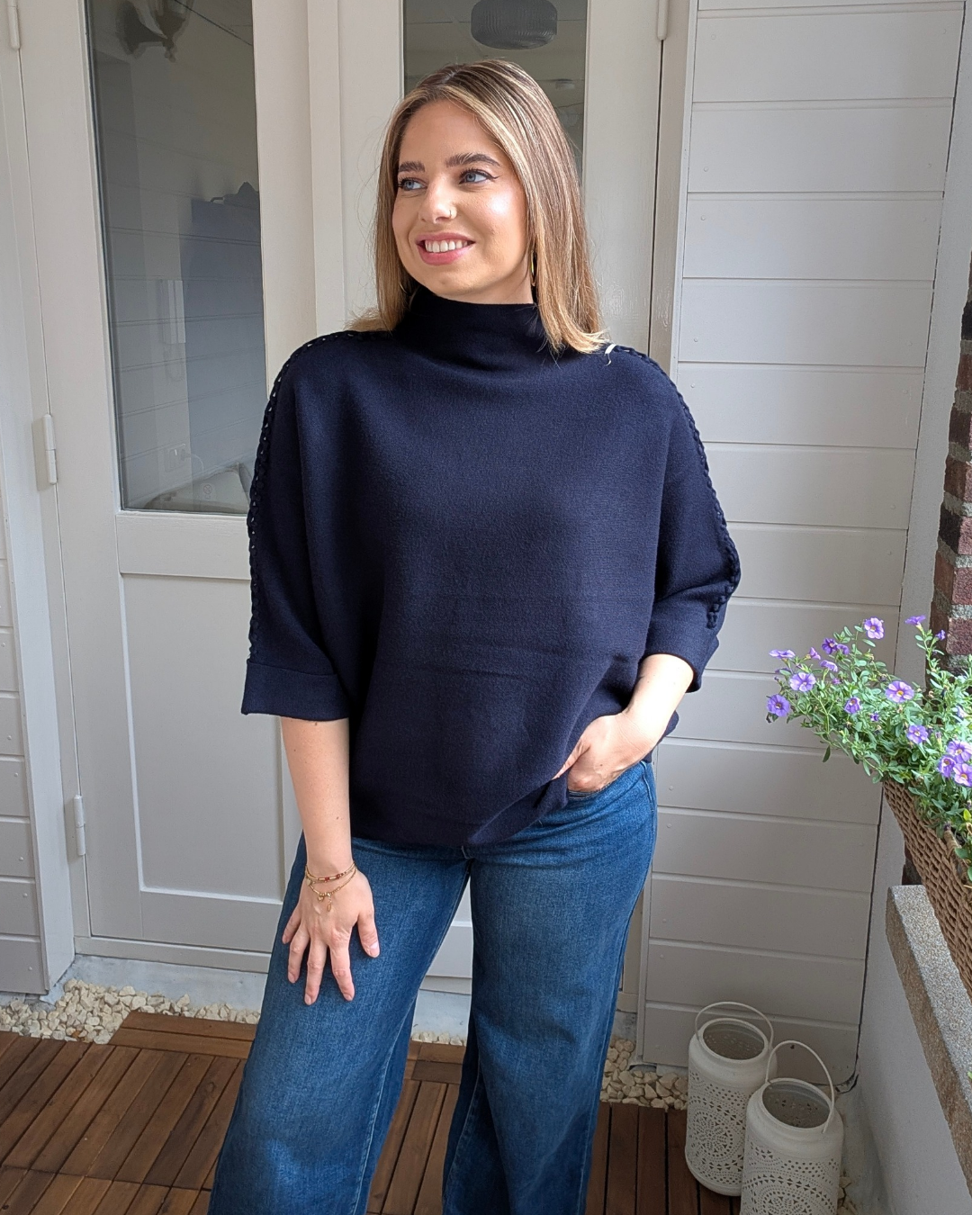 Trui met vlecht details - Donkerblauw