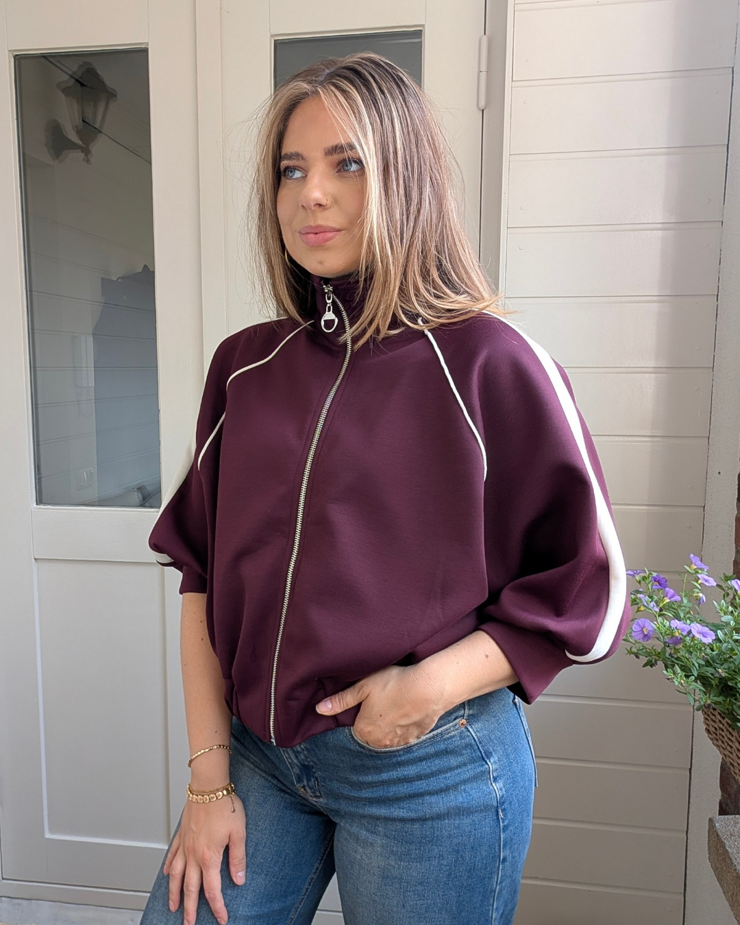 Jace Sporty Jersey Jacket - Burgundy