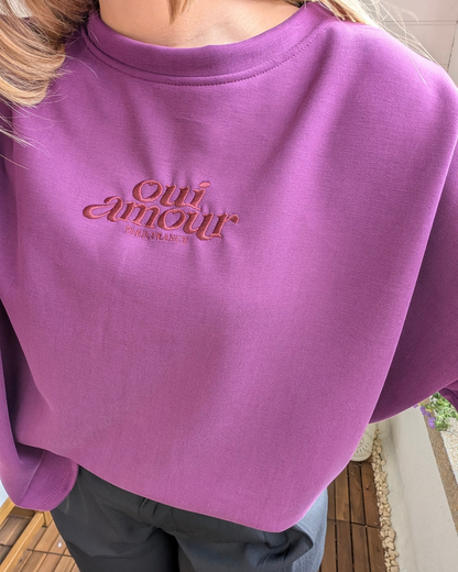 Oui Amour Short Sleeve Sweater - Aubergine/Bordeaux