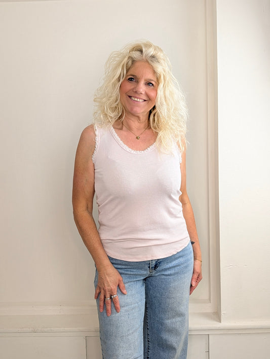 Frayed Edge Ribbed Top - Lichtroze