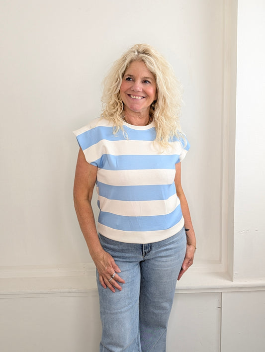 Striped top Sunset - Licht blauw/Ecru
