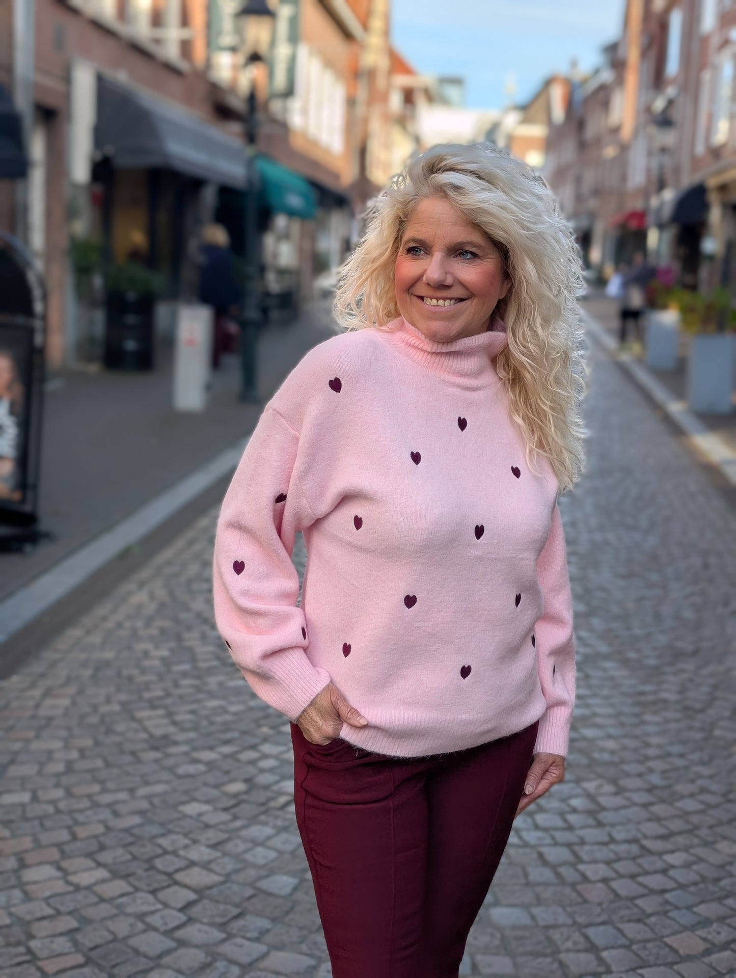 Hartjes trui Vivianne - Roze/Bordeauxrood