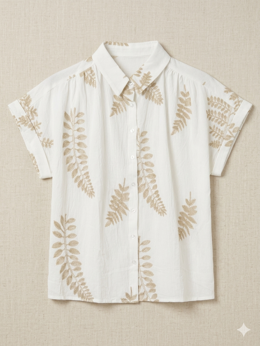Ivy Embroidered Leaf Blouse – Off white