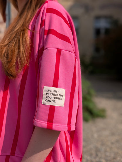 Striped Candy Oversized Sweater – Roze/Rood