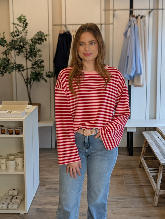 Jayne streep sweatshirt - Roze/ rood