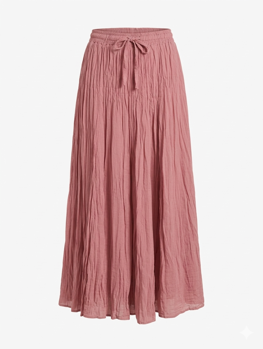 Liva katoenen kreukel boho rok - Blush
