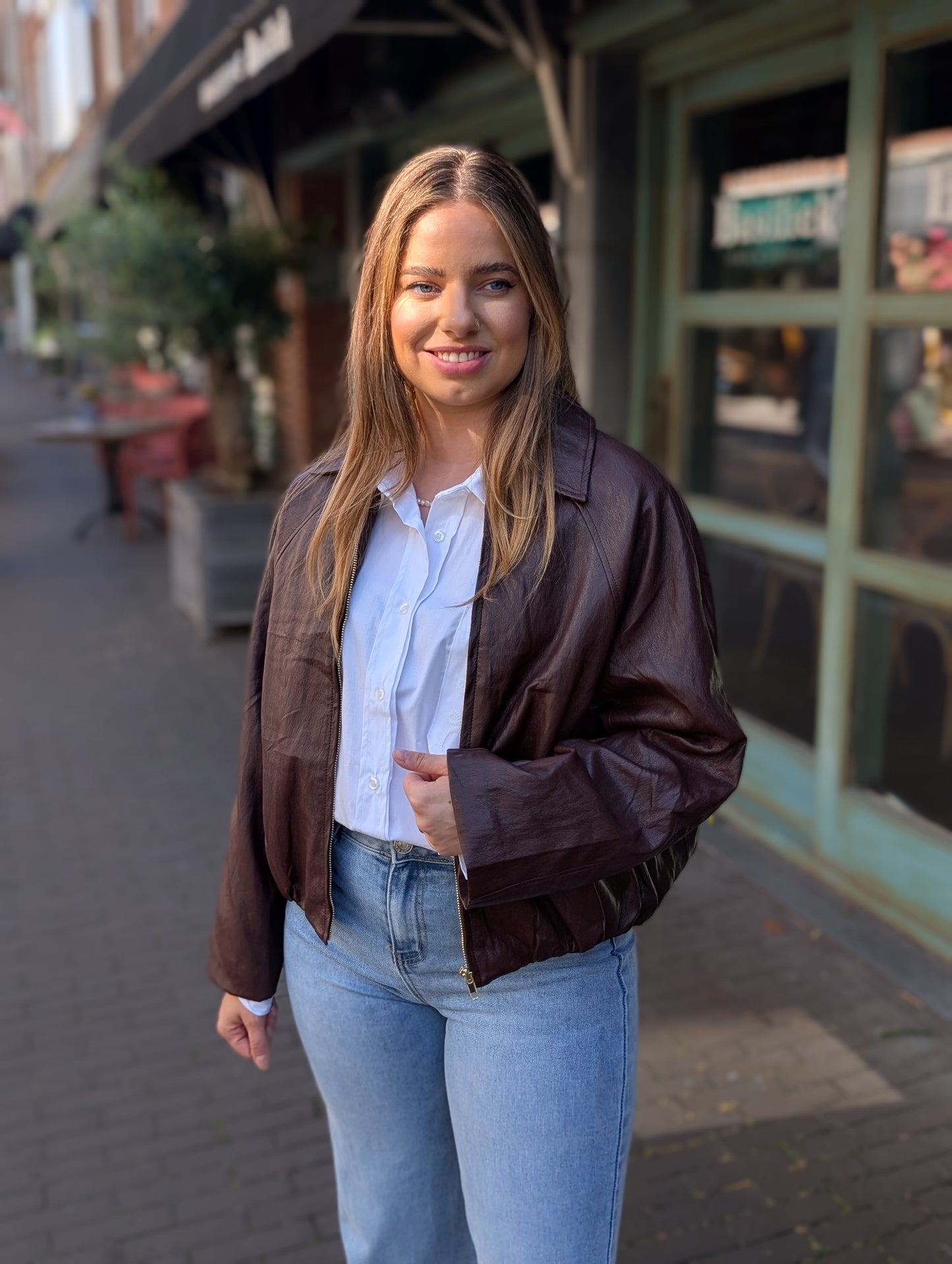 Faux leather bomber jasje - Bordeaux