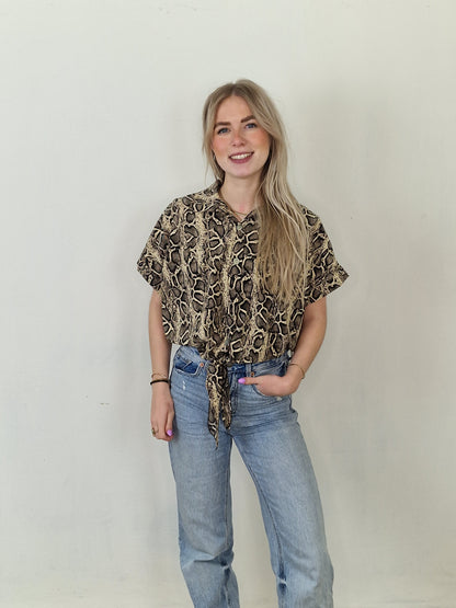 Nicole knoop blouse - Slangen print bruin/ creme/ zwart