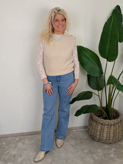 Gebreide spencer met gouden knoopdetails - Beige