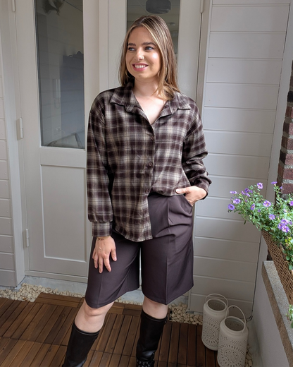 Geruite blouse Novi - Bruin