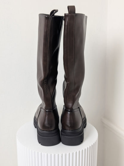 Hoge laarzen met rits - Donker bruin