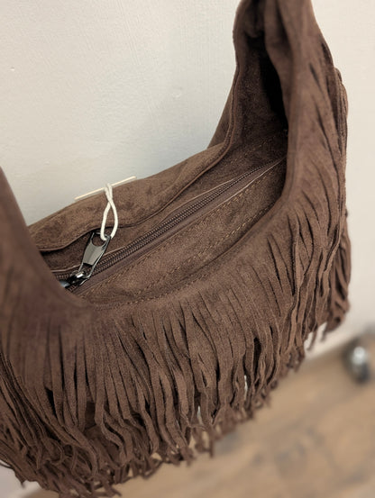Faux Suède Fringe Bag - Bruin