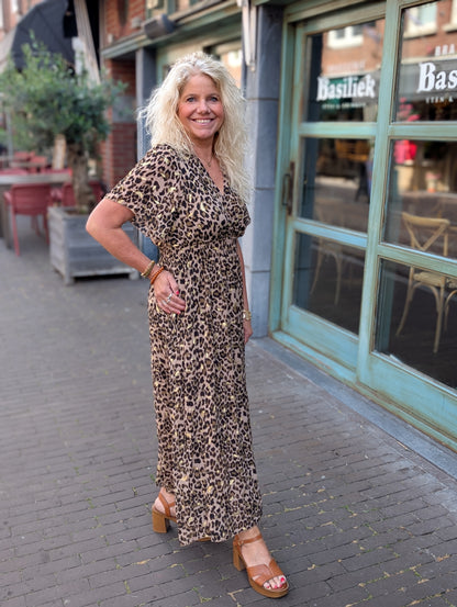 Panter jurk met gouden details - Bruin / goud camel