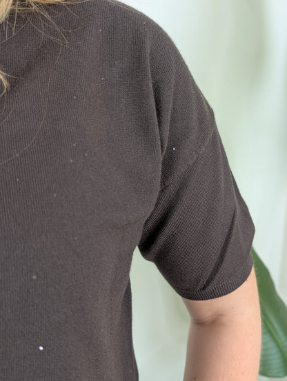 Sparkle knit top korte mouw - Bruin
