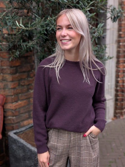 Yvet trui ronde hals alpaca - Aubergine