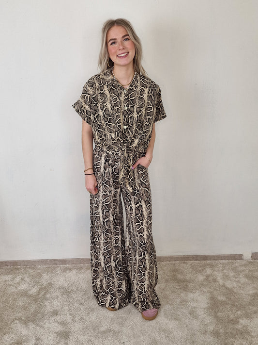 Nicole pantalon - Slangen print crème/ bruin/ zwart