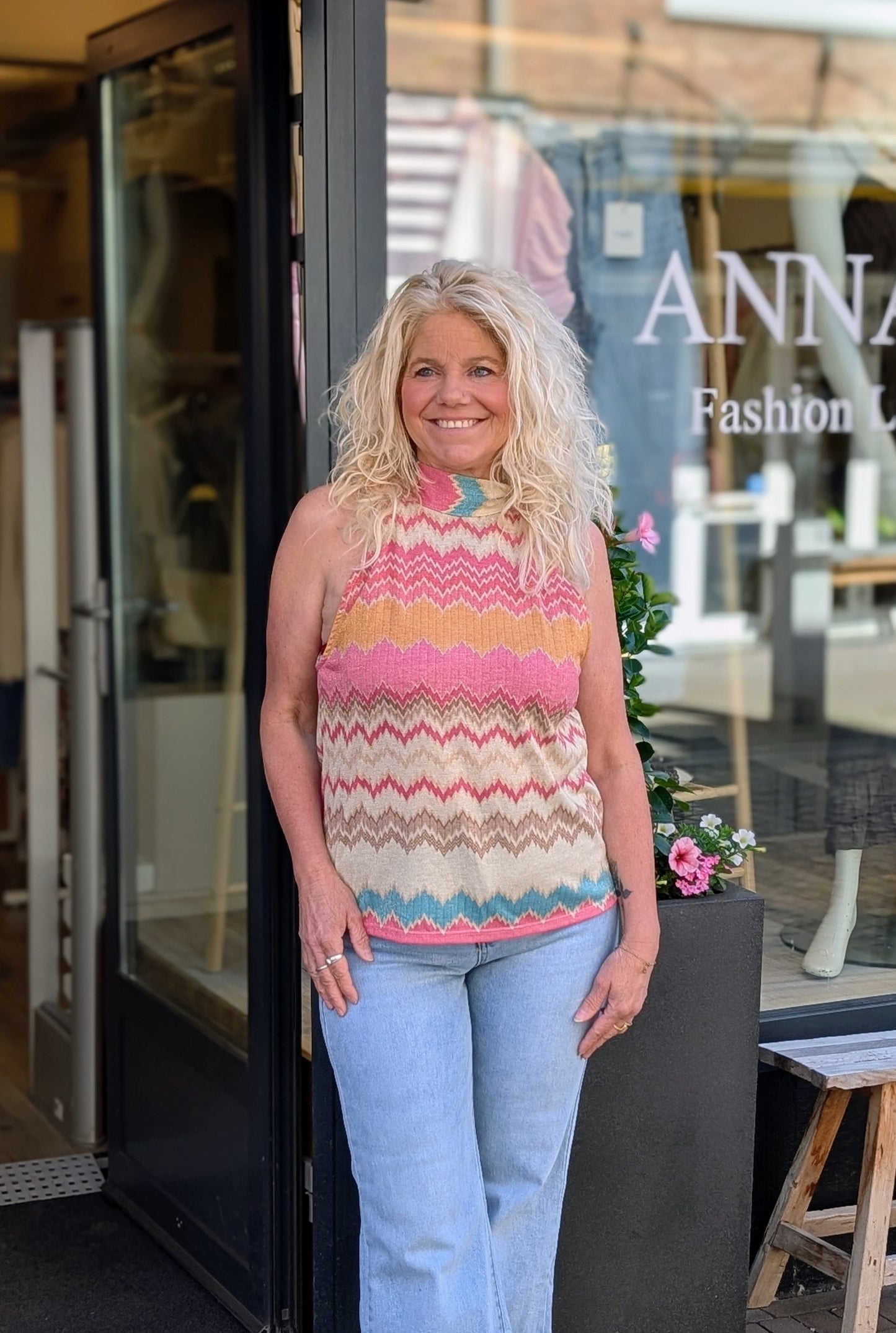 Zigzag Lurex Haltertop met Strik - Roze