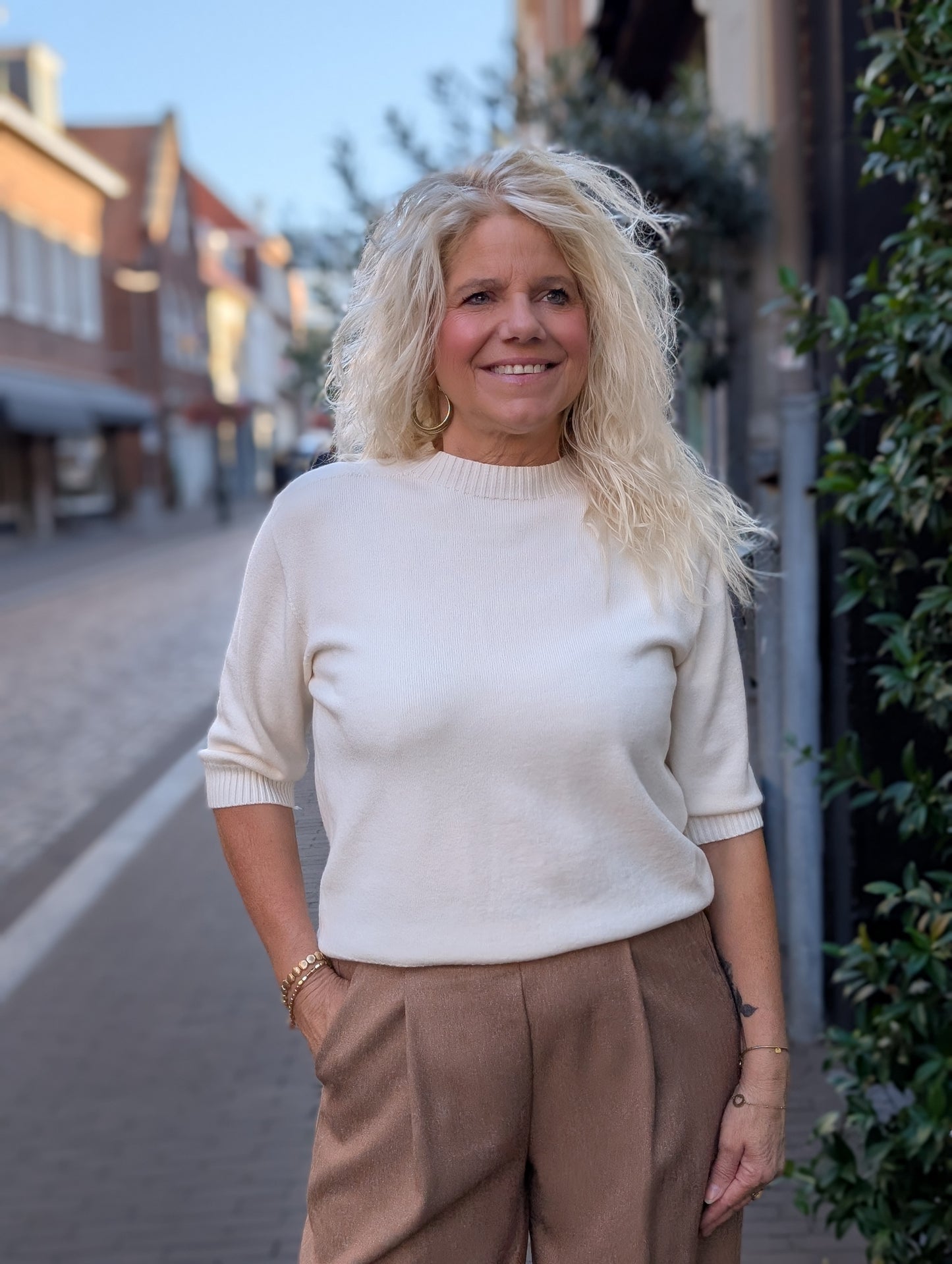 Pattie trui met ronde hals - Ecru