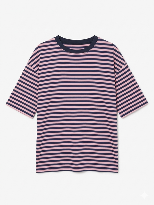 Gestreept shirt Isa - Donkerblauw/Roze