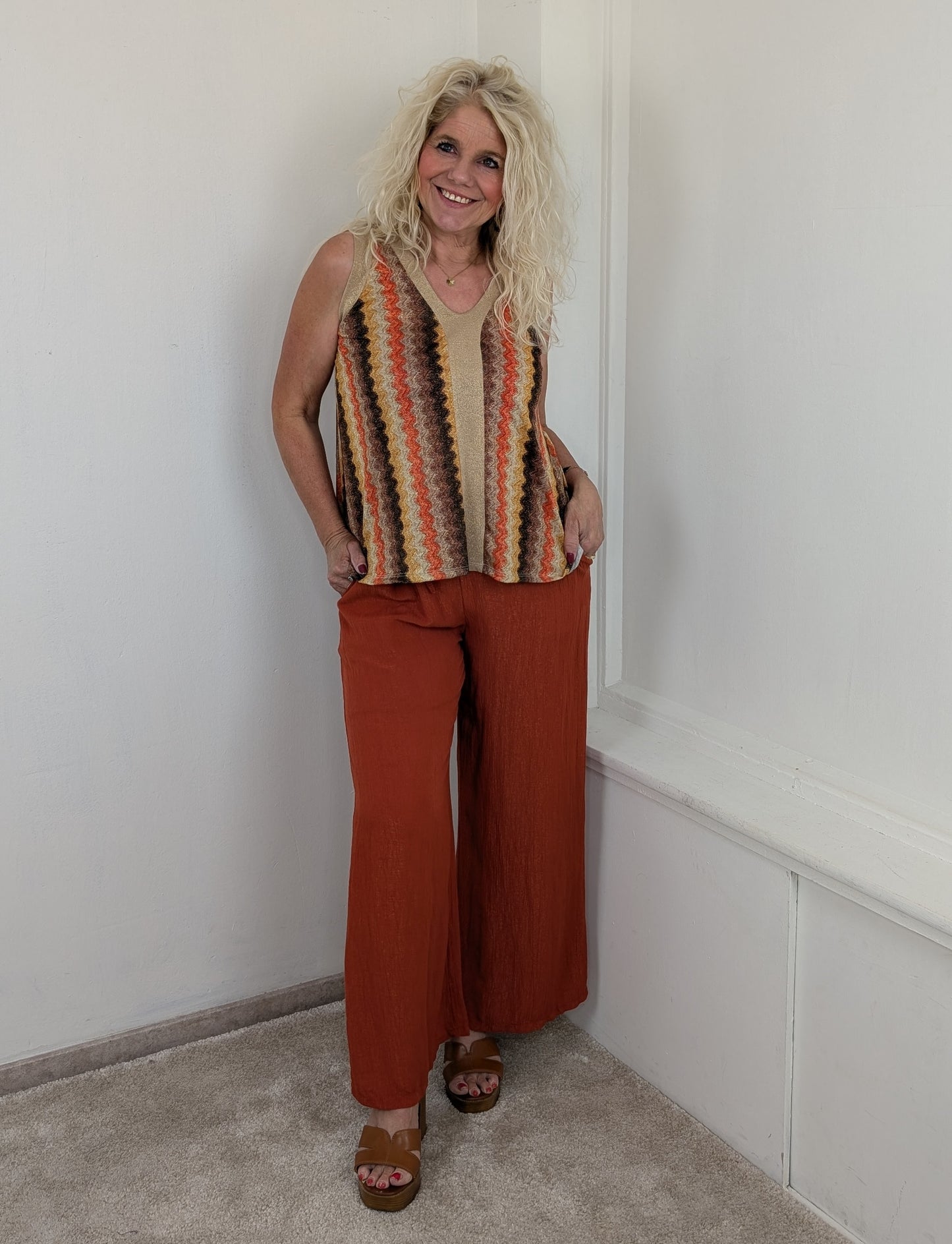 Sunset summer glitter top - Oranje mix