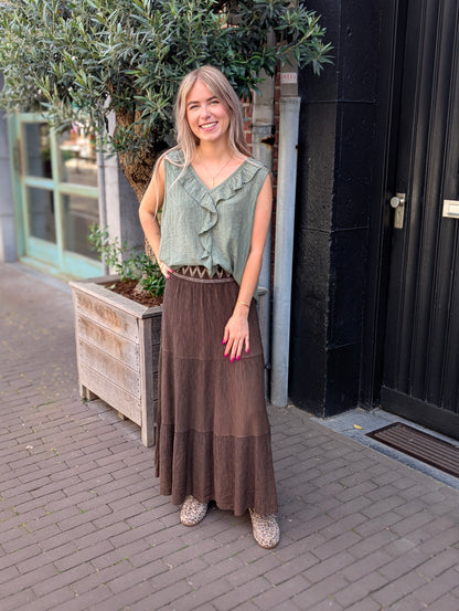 Patty ruffle top met v-hals - Army green