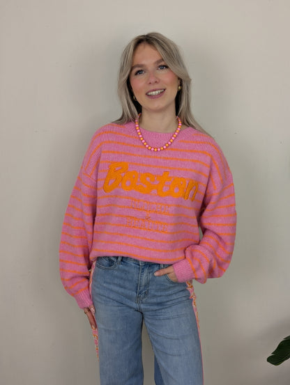 Gestreepte Boston trui - Roze