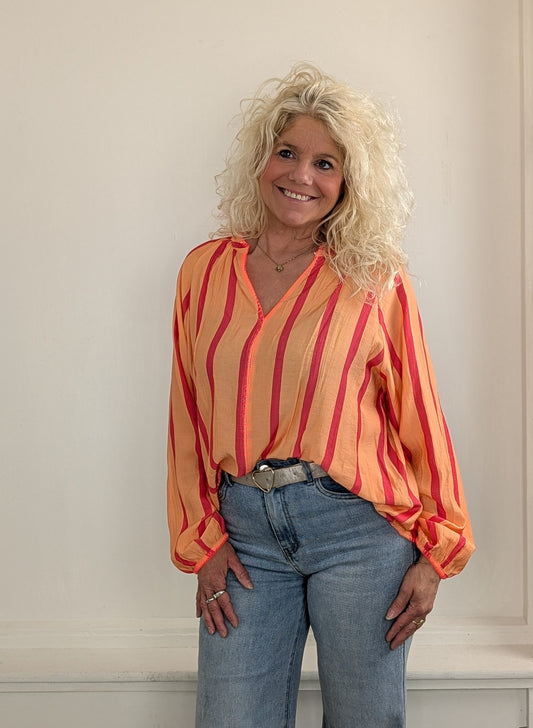 Ylay streep blouse - Orange/ Roze