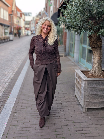 Zowi pantalon met overslagdetail - Bruin