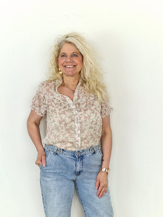 Fay flower blouse - Beige/ pink