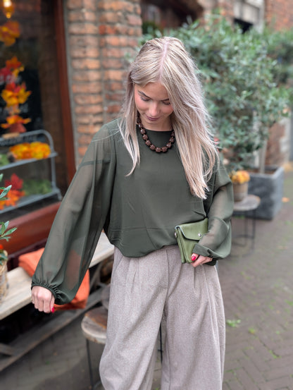 Hilde blouse met elastiek onderin - Groen