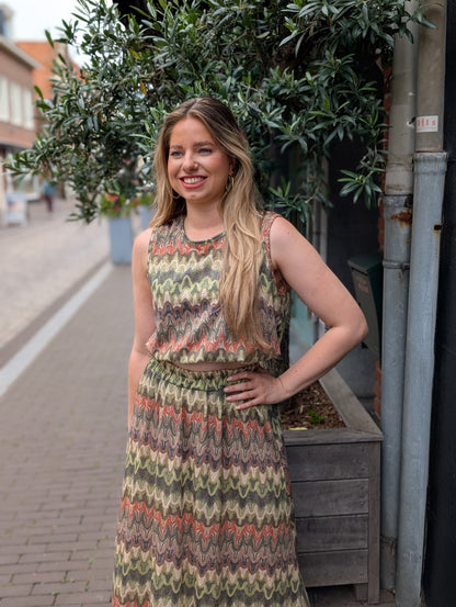 Vif print rok - Groen / bruin / creme