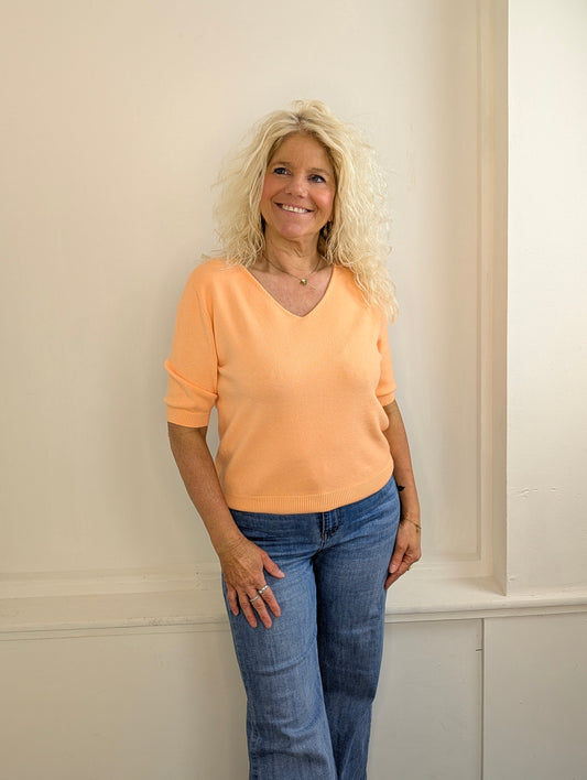 V-hals basis top Melodie - Pastel oranje