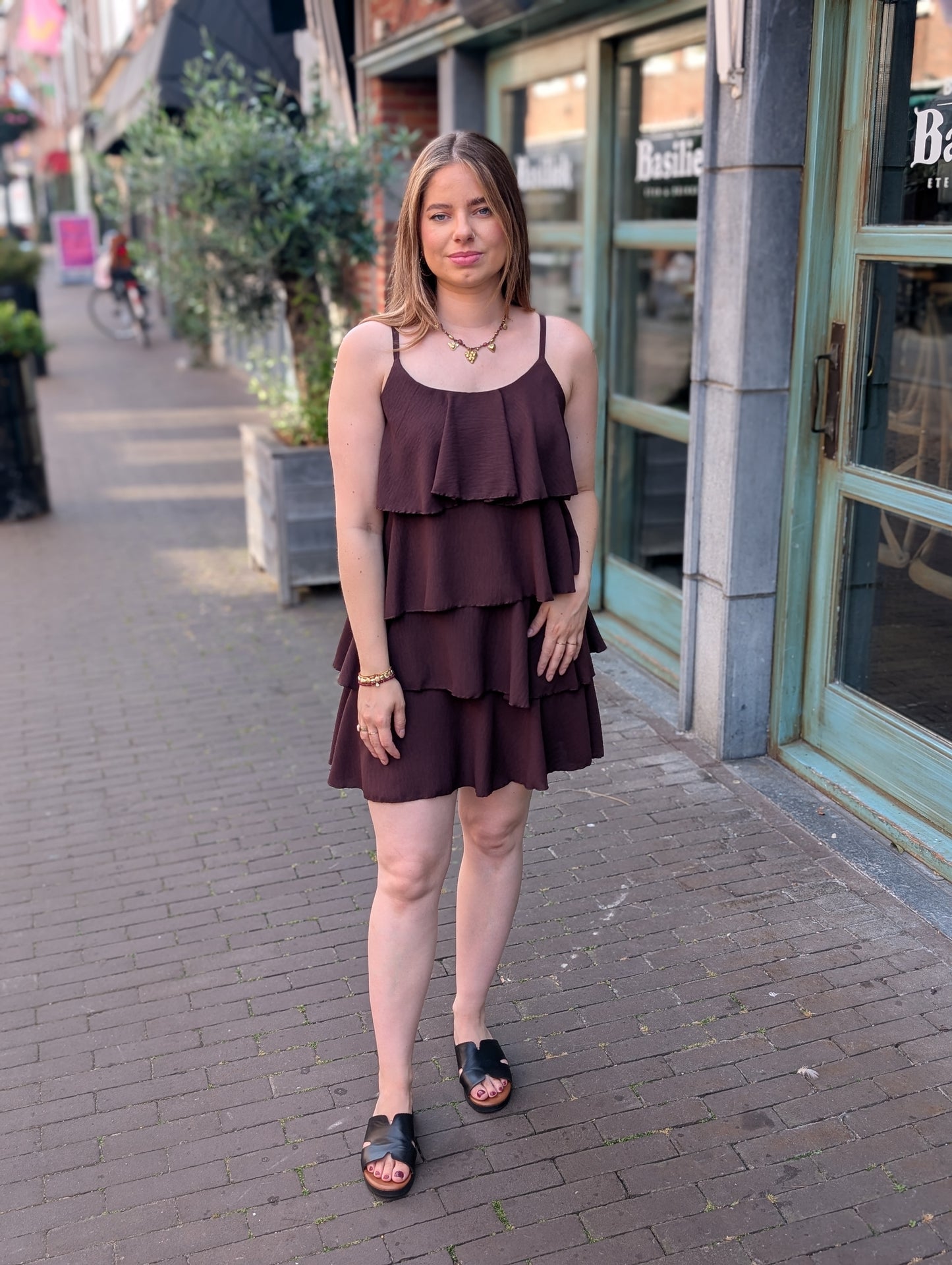 Anny ruffle jurk - Bruin