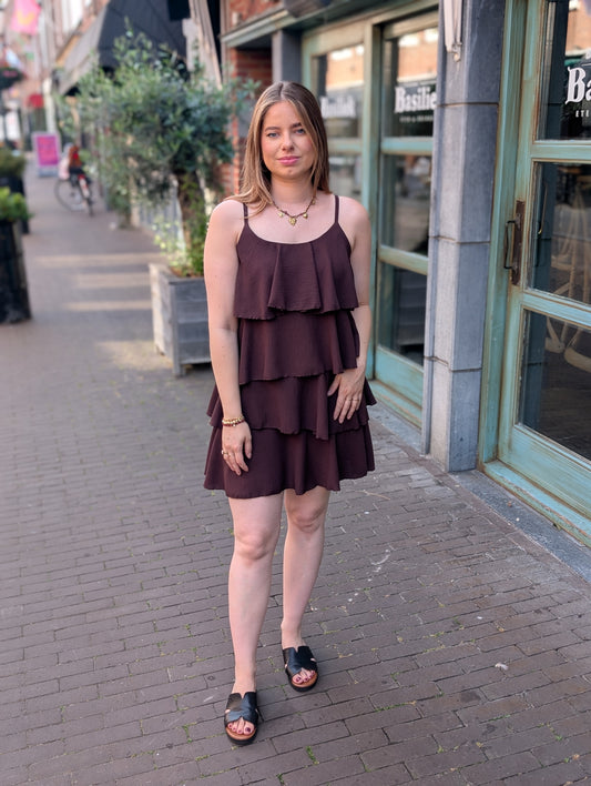 Anny ruffle jurk - Bruin