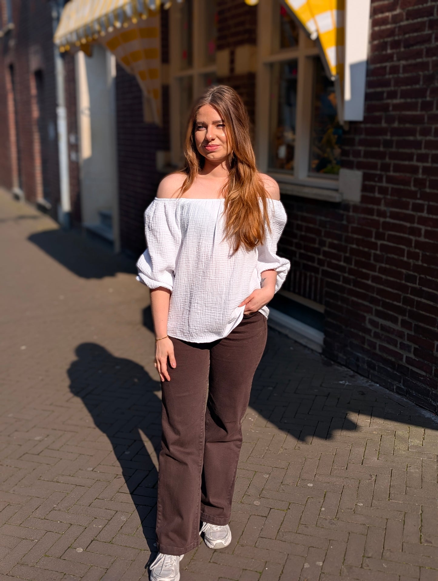 Lana Mousseline off shoulder Blouse - Wit