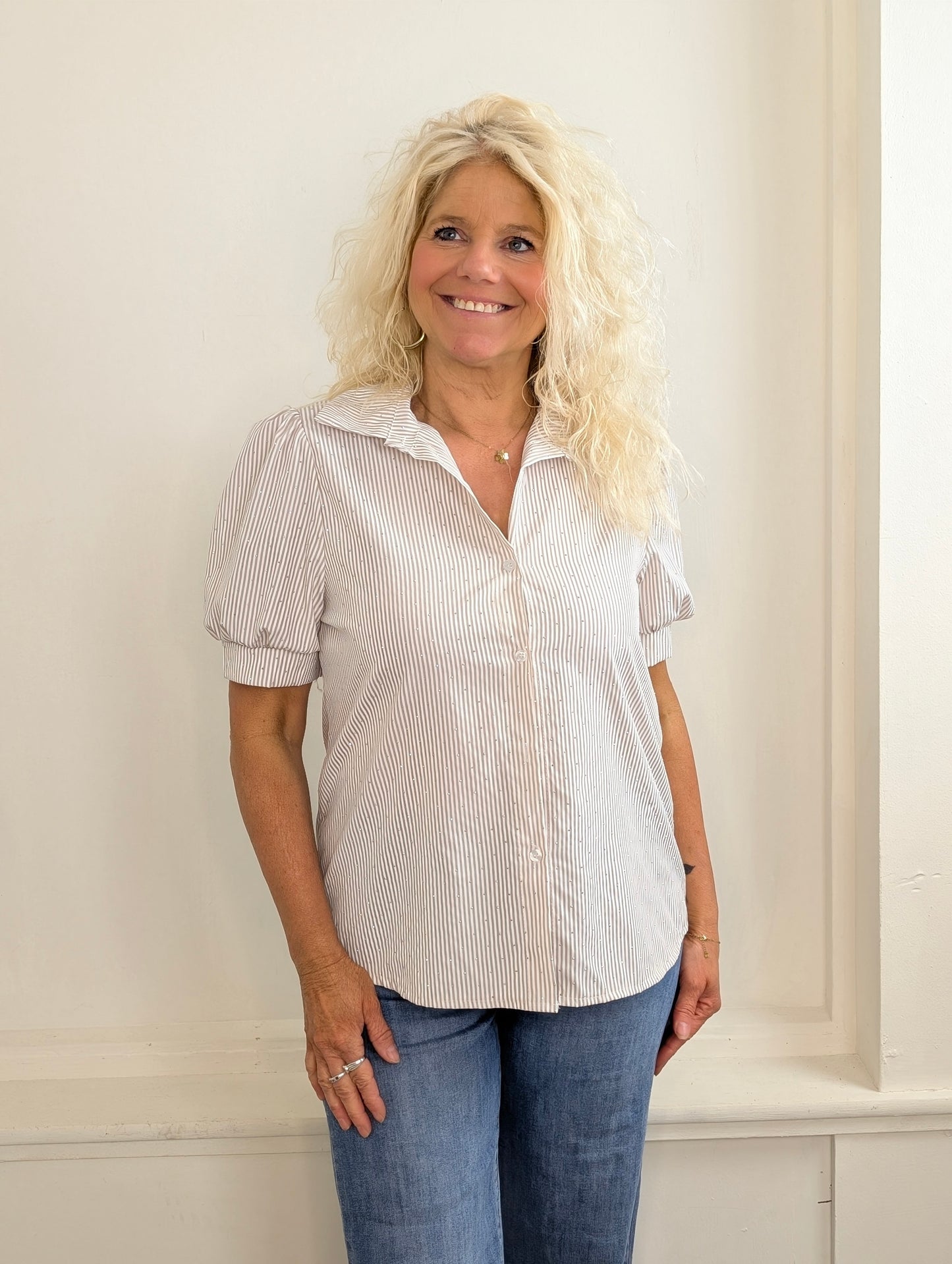Shimmer & Stripes Blouse - Beige