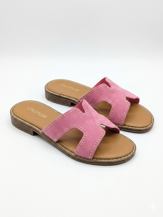 Golden Hour' Suede Studded Slippers - Roze