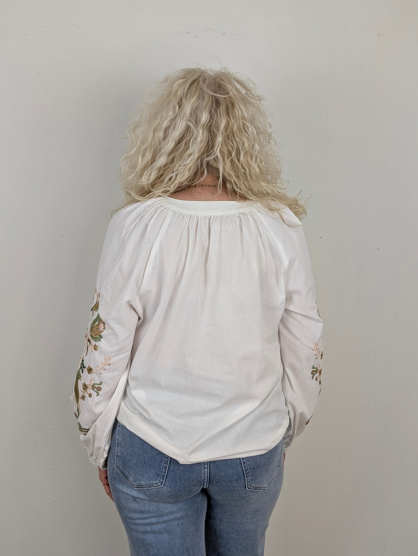 Meryam V-Hals Blouse - Wit/Bruin