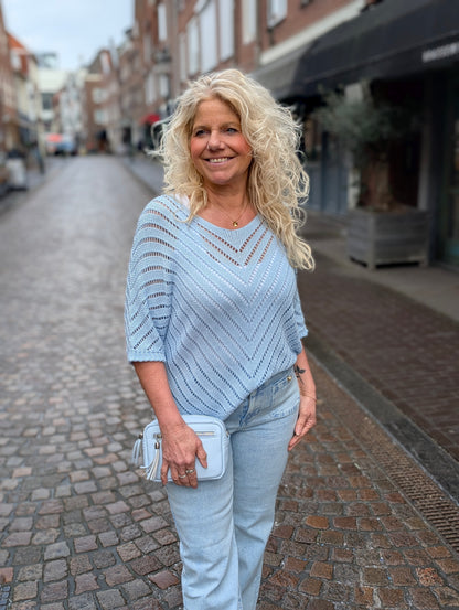 Gehaakte trui Maud met korte mouw - Blauw