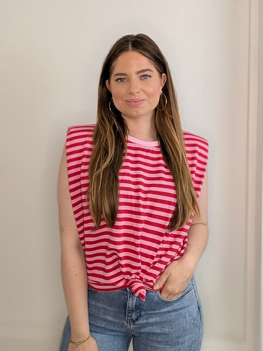 Gestreepte padded top - Rood/Roze