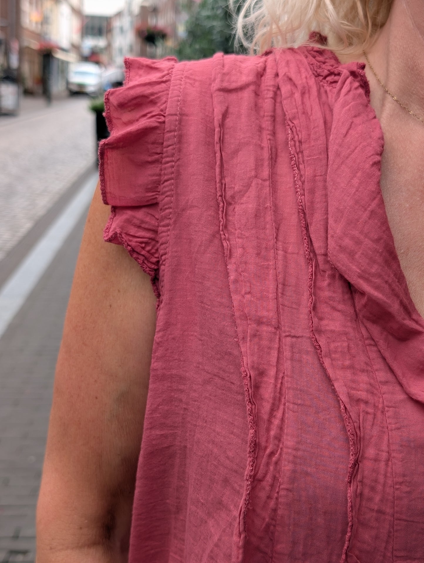 Katoenen ruffle top Marian - Blush