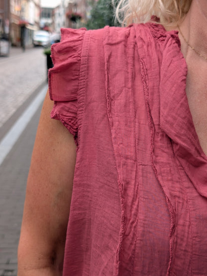 Katoenen ruffle top Marian - Blush