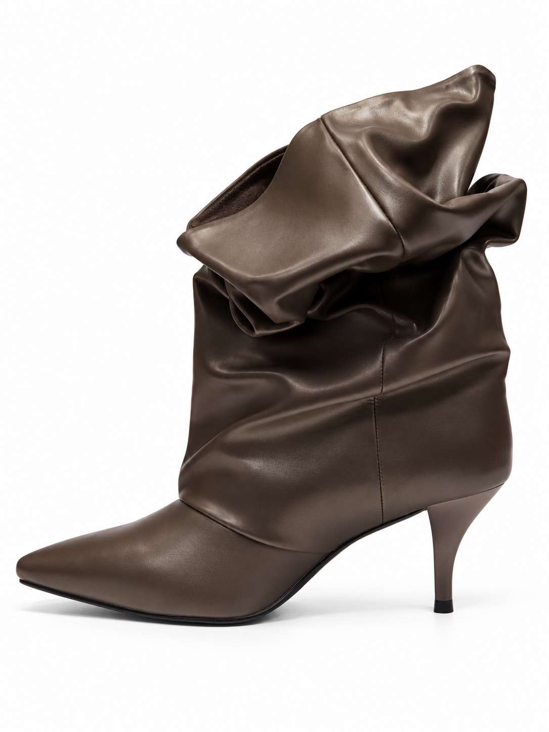 Slouch laarsjes met hak - Leder look bruin