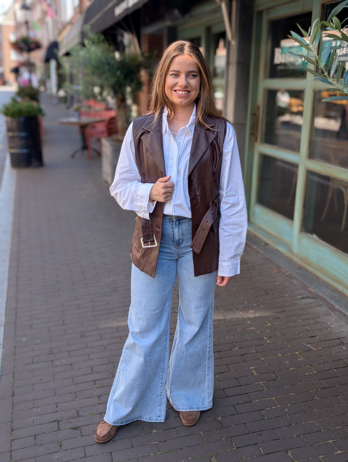 Faux leather gilet met riem - Bordeaux