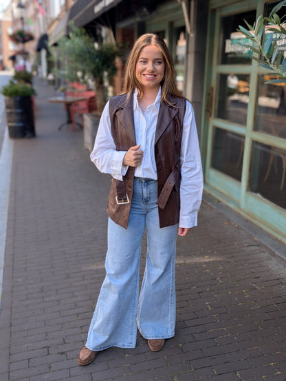 Faux leather gilet met riem - Bordeaux