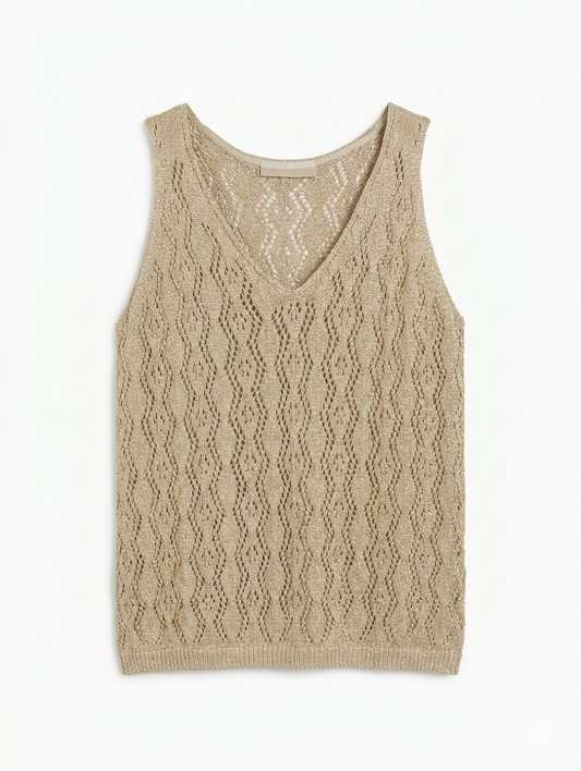Lurex Crochet Top - Zand/Goud