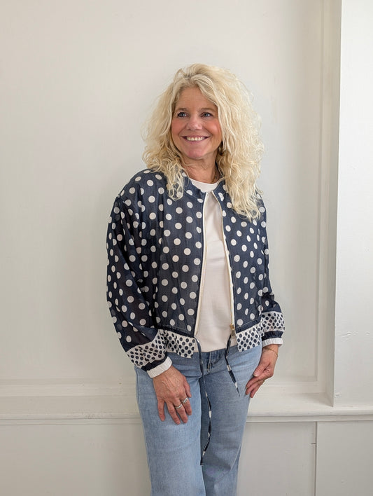 Blouse/vest bomber Polkadots - Donkerblauw