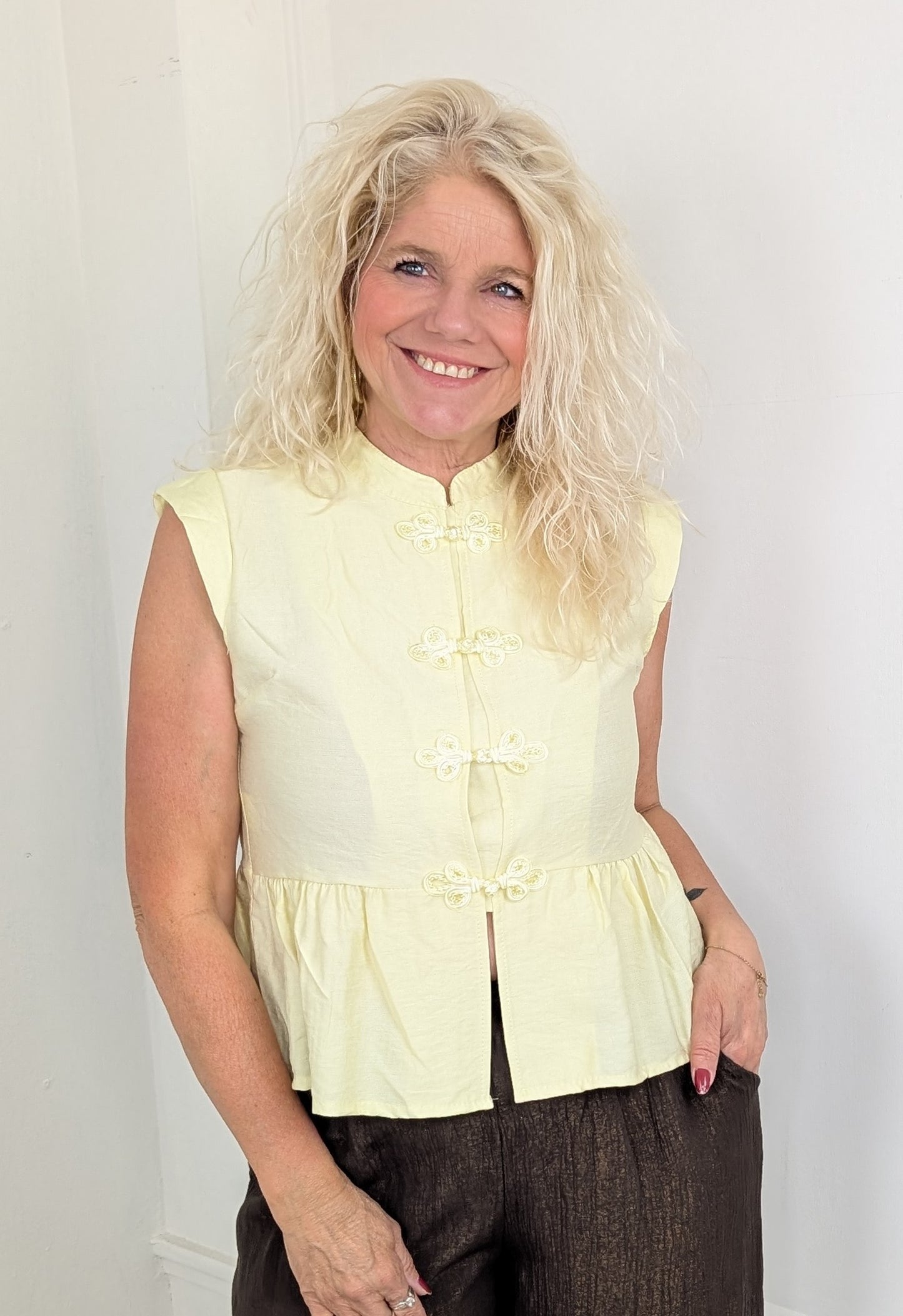 Kyoto peplum blouse top - Geel