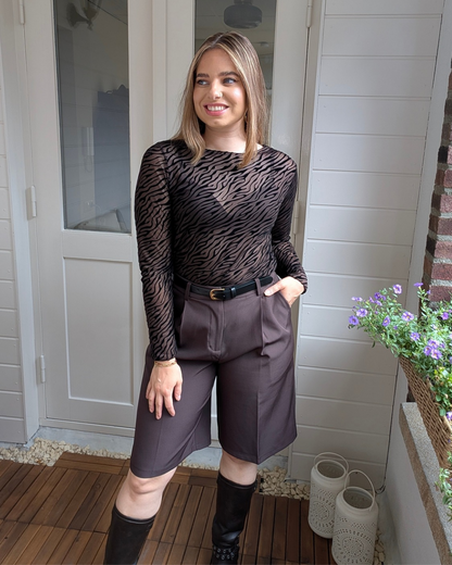 Zebra print mesh top - Bruin/Zwart