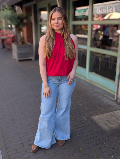 Halter ballon top met strik - Rood